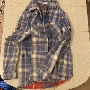 Blue plaid free people SM jacket (fashion ripped)